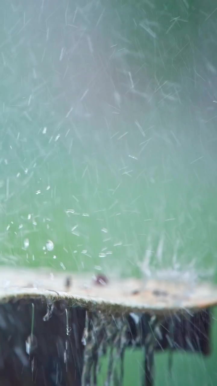 Close-up of Raindrops Falling and Splashing on a Surface
