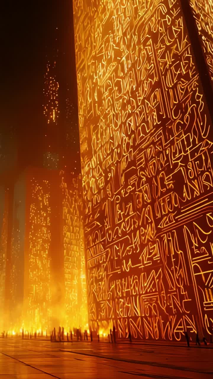 Illuminated Ancient Structures: A Glimpse Into a Glowing World of Enigmatic Hieroglyphs and Fiery Vistas Full of Intrigue and Mystery