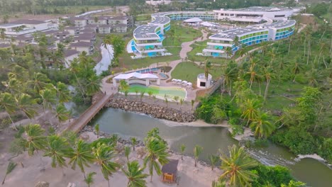 aerial drone view of temptation miches resort at morning in dominican republic