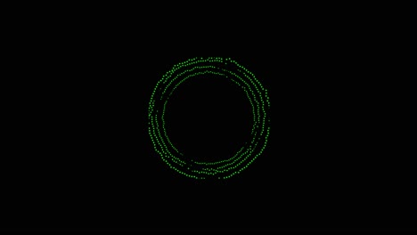 abstract green circular form with pulsating lines and dots on a black background. represents audio equalizer, sound wave, or futuristic interface. seamless loop