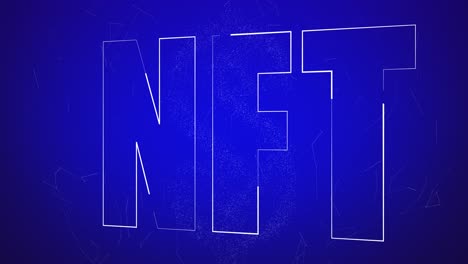 파란색 배경 위에  ⁇ 색 nft 텍스트의 애니메이션