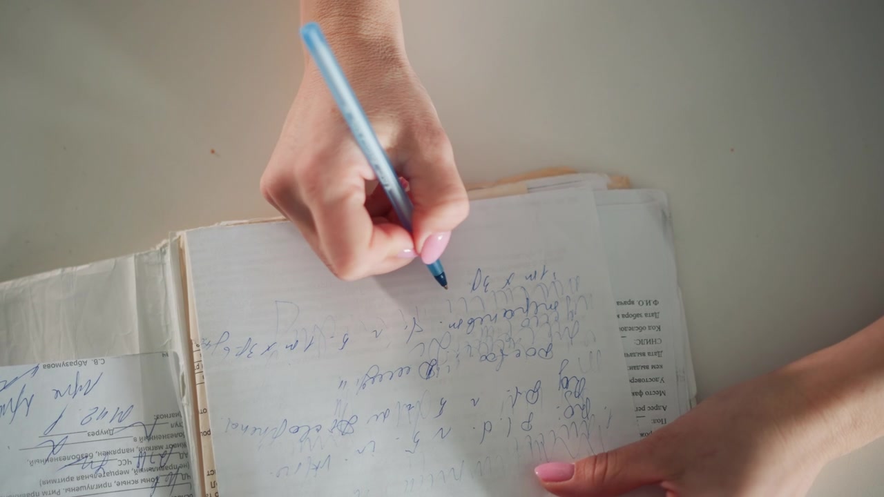 Un tecnico clinico ispeziona attentamente la documentazione dell'elettrocardiogramma sulla scrivania. Uno specialista medico elabora e trascrive meticolosamente i registri dell'attività cardiaca da stampe d'epoca sulla postazione di lavoro.