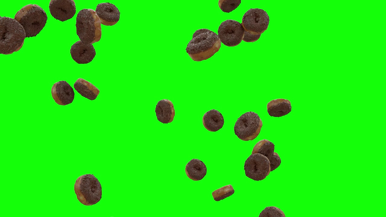 Chocolate Sprinkle Donuts Falling on Green Screen With Alpha Matte in 4K