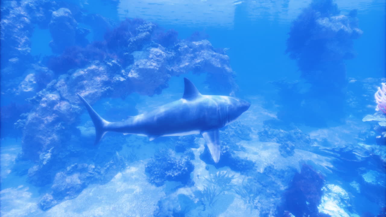 Shark swimming gracefully through vibrant underwater coral reef