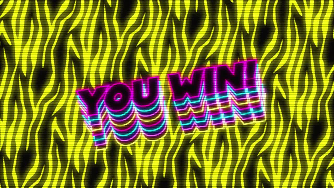 애니메이션 빈티지 비디오 게임 화면에 당신이 이기는 단어가 적혀 있습니다.