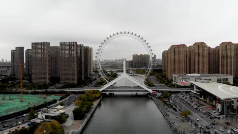 aerial view of cityscape of tianjin ferris wheel.