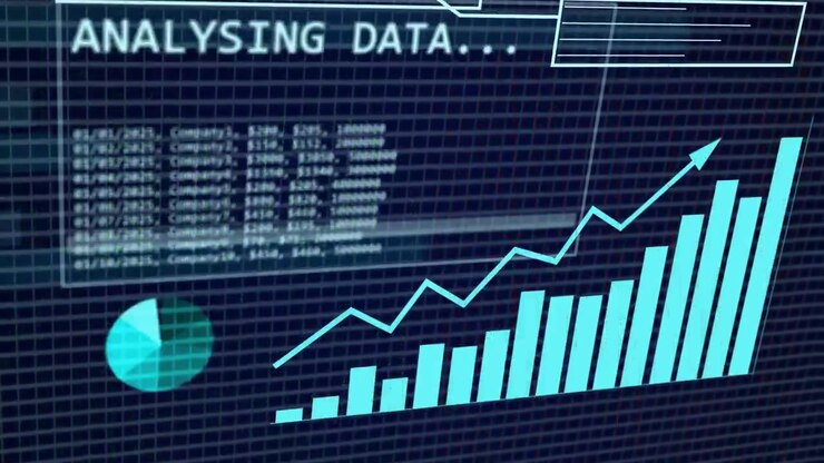 Data HUD animating after grid and waveform appearing, parsing binary, rising charts showing trends