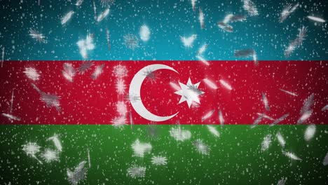 azerbaijan flag falling snow loopable, new year and christmas background, loop