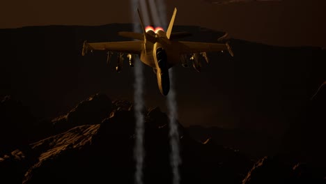 avión militar deja caer una bomba en el campo de batalla al atardecer. concepto de guerra