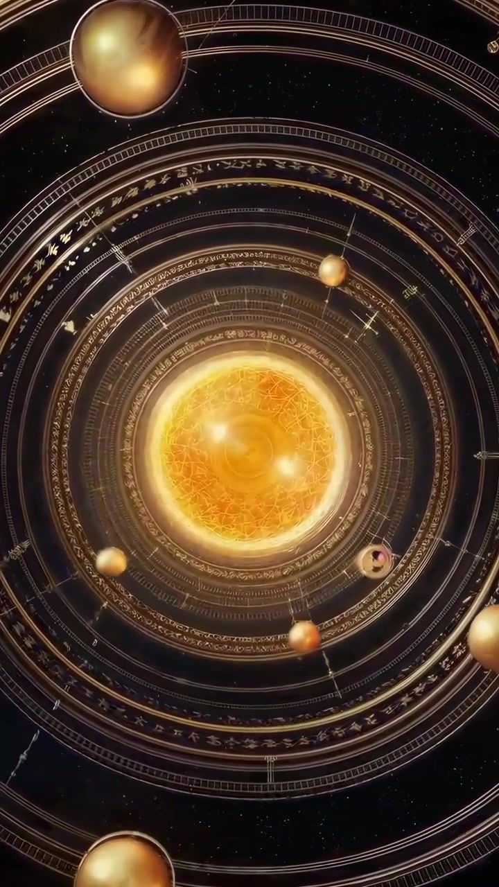 Animated Golden Orrery Model of a Solar System