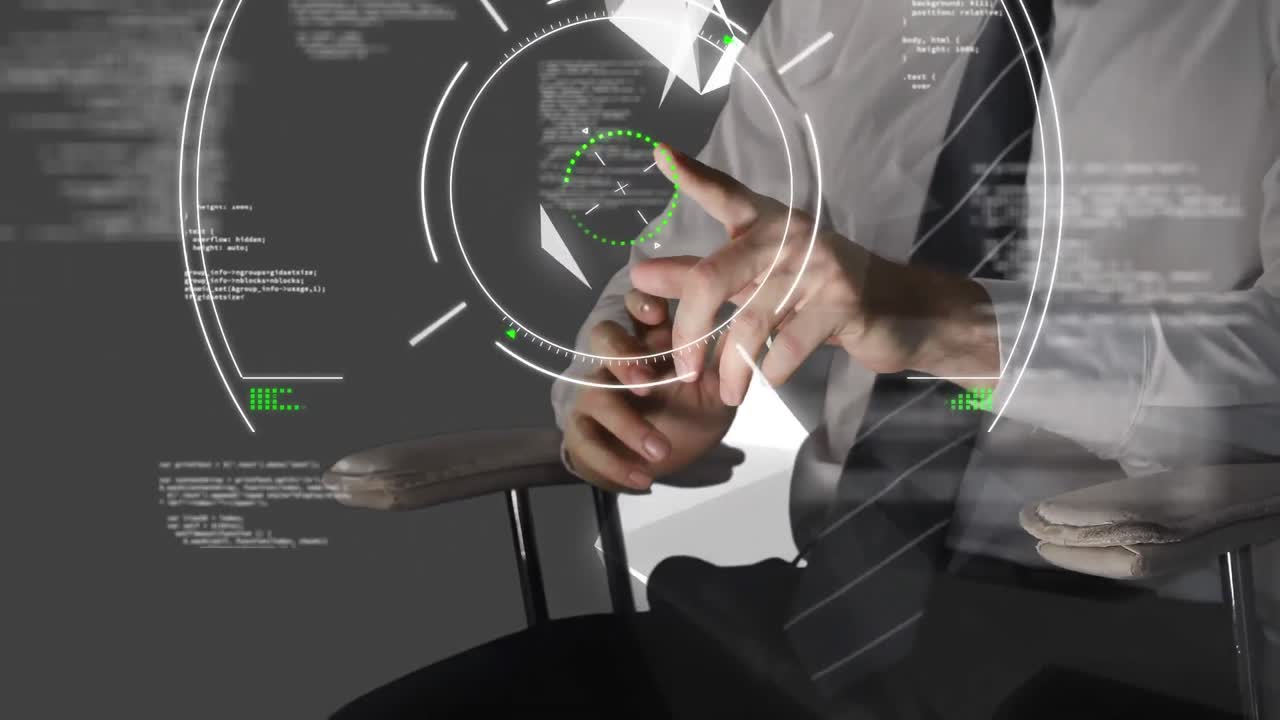 hombre sentado haciendo clic en el botón de animación.