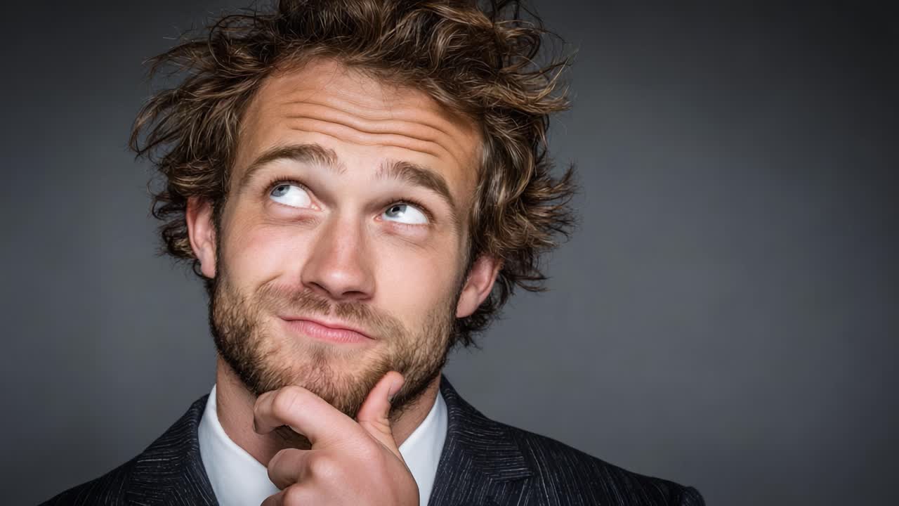 Contemplative Male Thinker in Suit: A Journey of Reflection and Curiosity Showcasing a Man's Expressive Features While Pondering Ideas