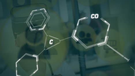 animation of chemical formulas over falling icons