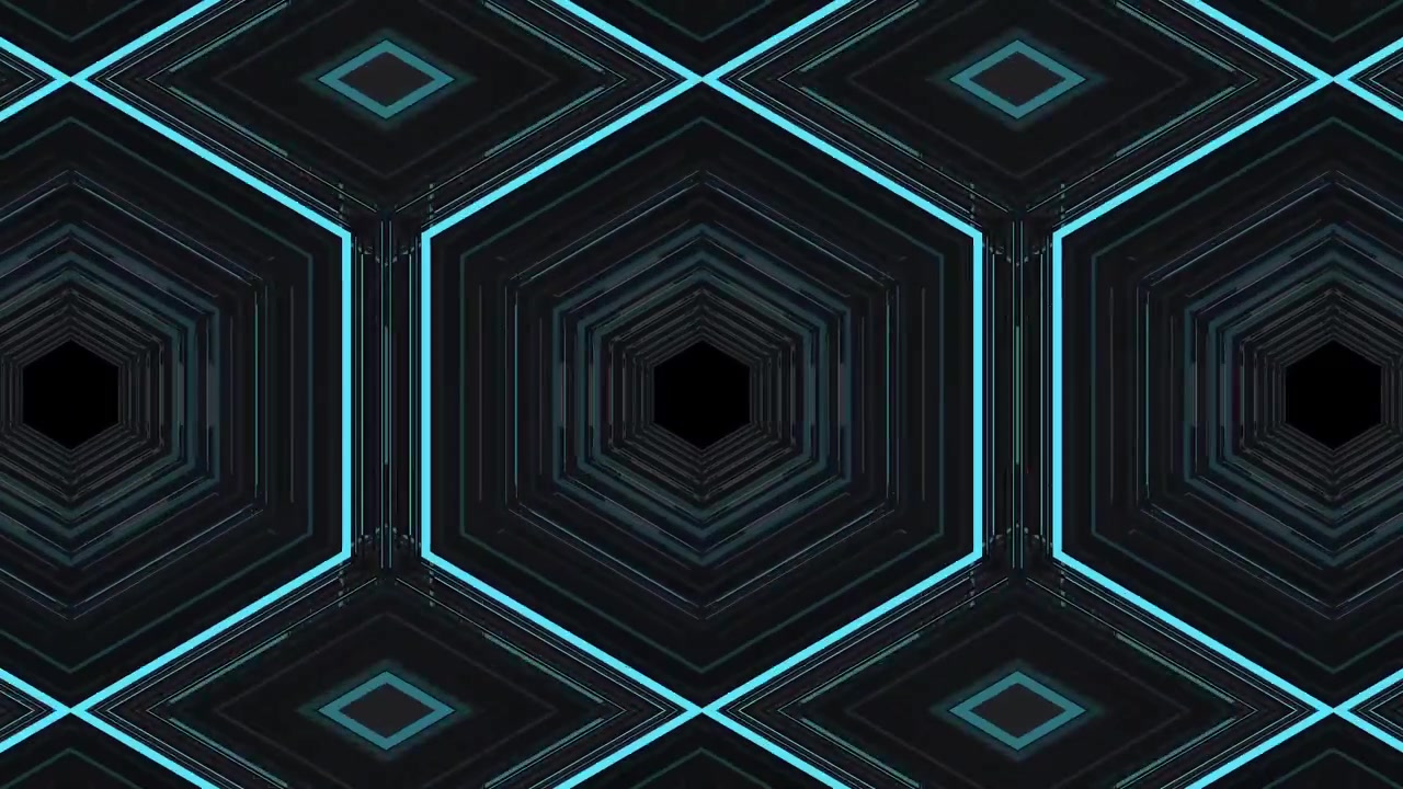 Abstract Geometric Tunnel with Glowing Blue Hexagons