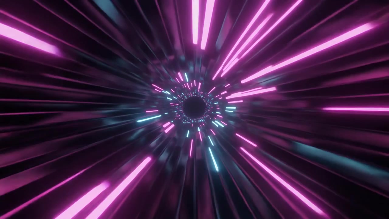 Tunnel Astratto con Striature Luminose al Neon Rosa e Blu
