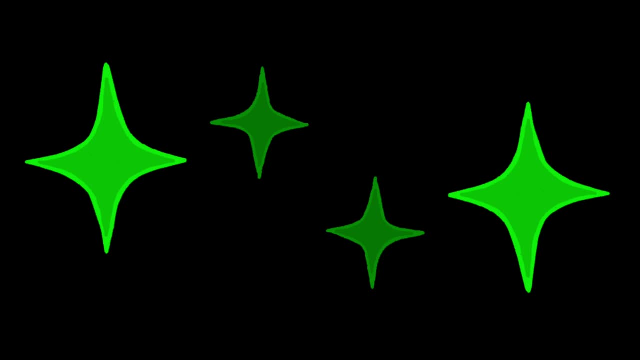 animación estrellas verdes en forma de chispas sobre un fondo negro.