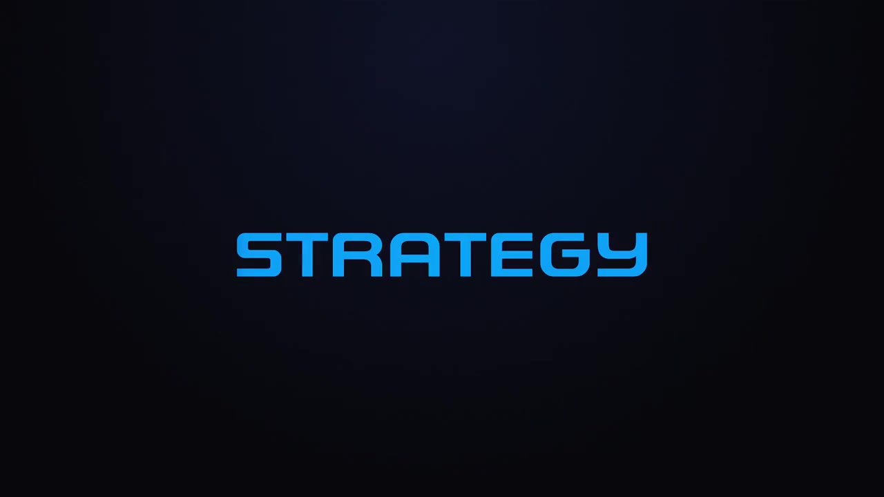 Glowing explosion STRATEGY text reveal blue and pink