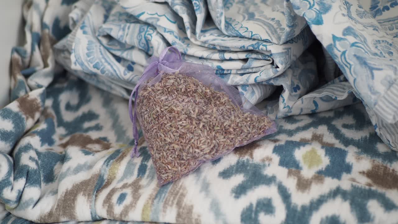 Lavender sachets on bed linens