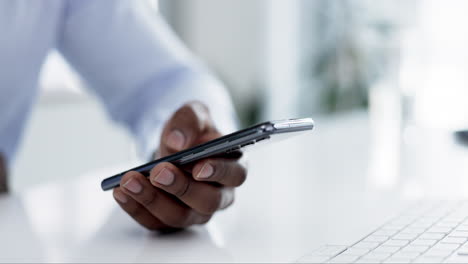 businessman, phone and hands typing