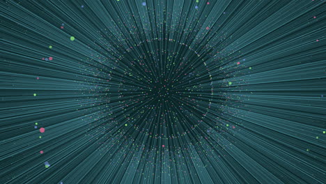 dynamic digital artwork in blue and green hues, comprised of colorful circular dots swirling in motion towards the center, creating a visually captivating and energetic composition