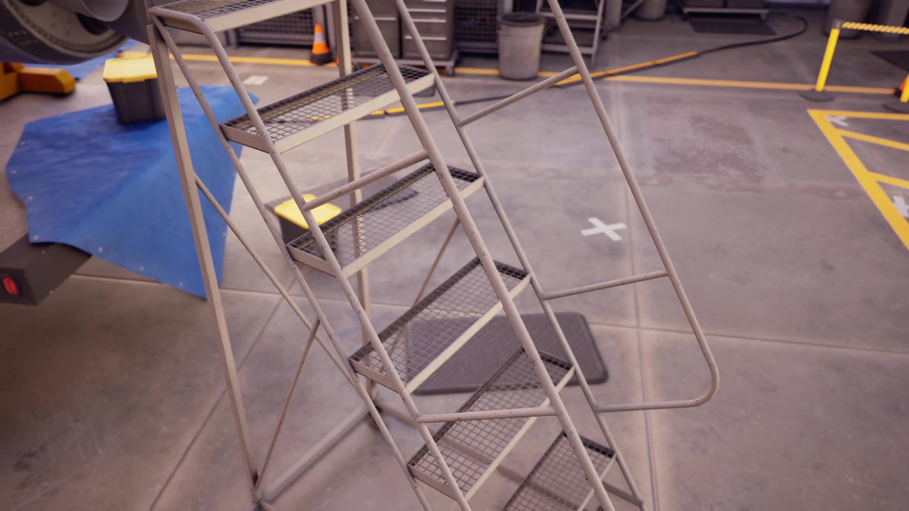 Sturdy metal stairs ready for use in an industrial workspace
