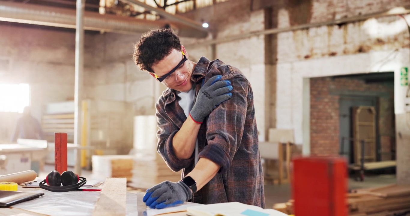 Carpenter Experiencing Shoulder Pain While Working in Workshop