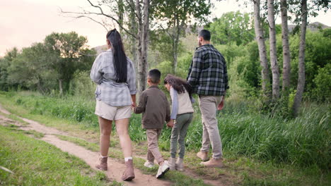 family hiking in nature