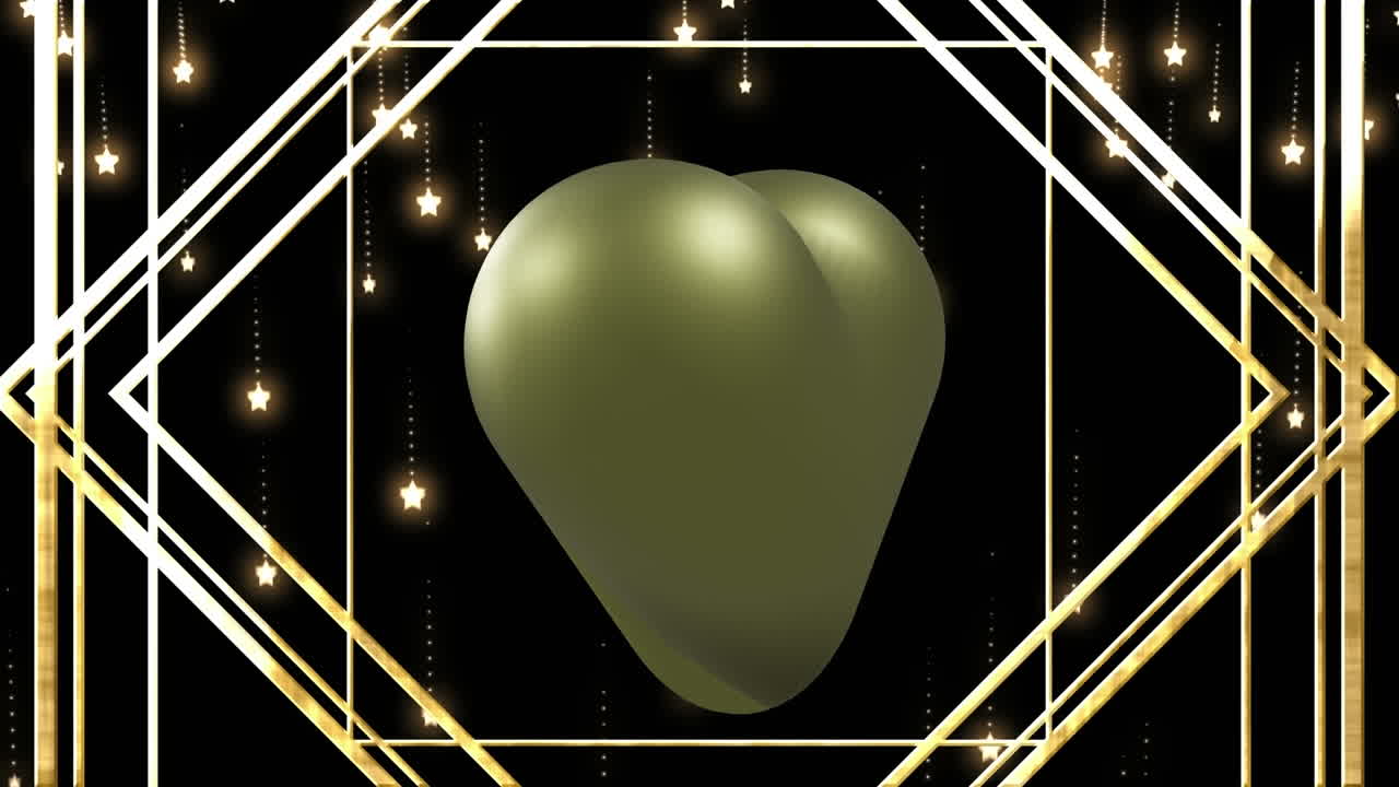 검은 바탕에 모양과 별 위에 금색 심장의 애니메이션
