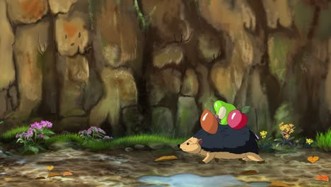 el erizo lleva manzanas y setas 4k