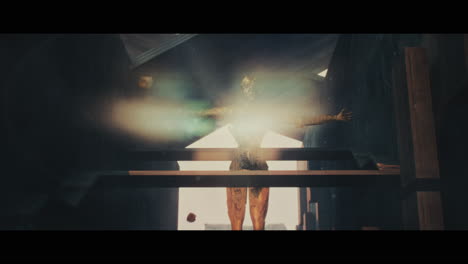 a figure in an abstract structure