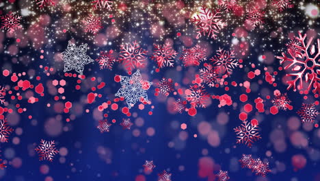 animación de copos de nieve y puntos de luz sobre fondo azul