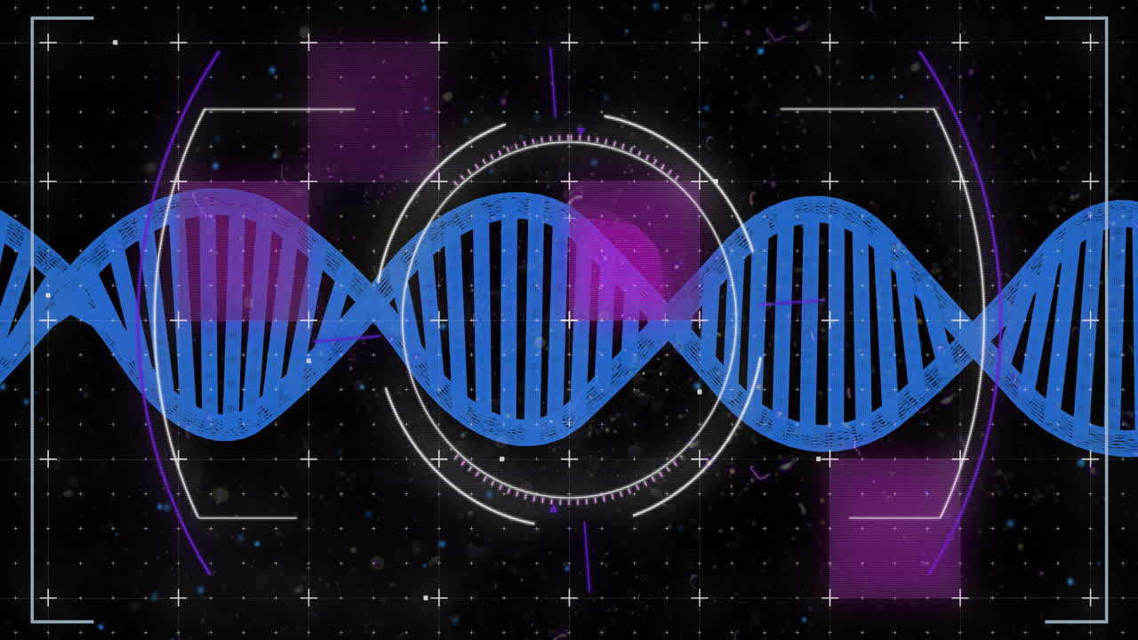 animación de la cadena de adn, procesamiento digital de datos y escaneo de alcance