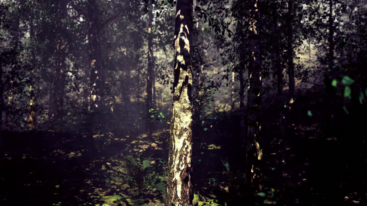 Light filtering through trees creates a serene atmosphere in a forest