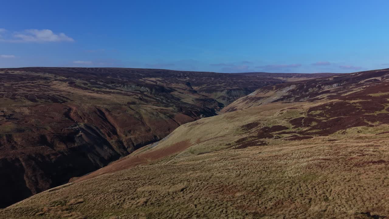 Luftfoto af Gunnerside Gill i Swaledale, fredfyldt natur i Yorkshire Dales.