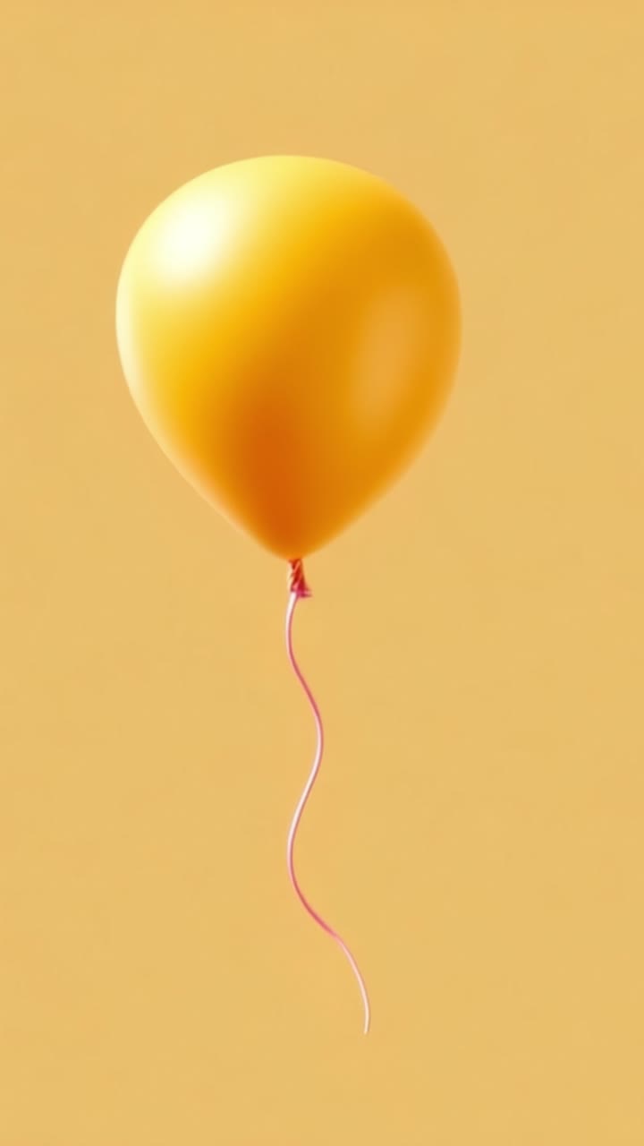 Un palloncino giallo brillante che fluttua contro uno sfondo arancione caldo, catturando un senso di gioia, celebrazione e meraviglia infantile in uno stile minimalista.