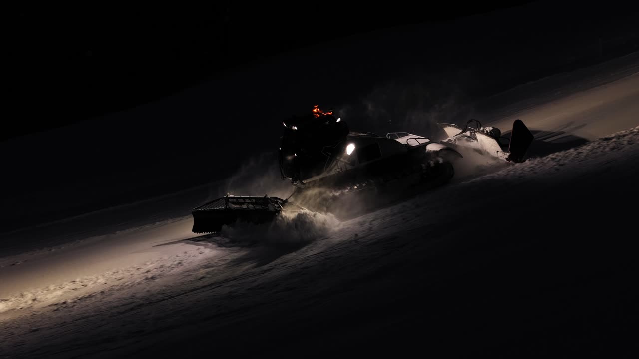 pistenbully groomer, cuchilla montada en el frente utilizada para empujar la nieve, pendiente de esquí