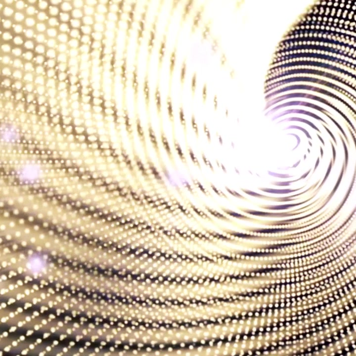Tunnel Digitale Futuristico di Punti Dorati Luminosi con Bagliore Lente