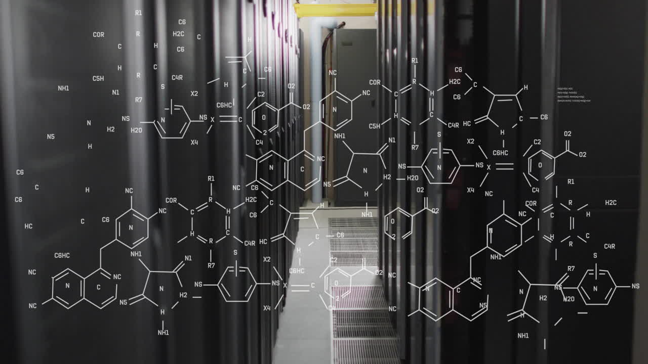 컴퓨터 서버를 통해 과학 데이터 처리의 애니메이션