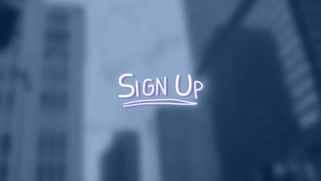 animación del texto de la señal sobre el paisaje urbano