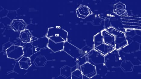 Animation-of-chemical-formula-with-data-processing-on-blue-background