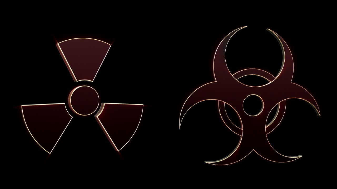 핵 및 생물학적 위험 기호, 애니메이션, 알파 채널, 루프