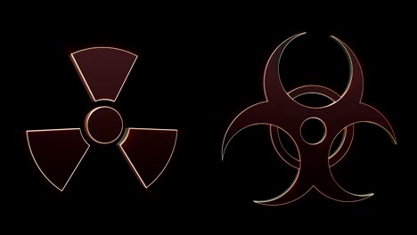 símbolos de peligro nuclear y biológico, animación, con canal alfa, bucle