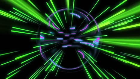 animación de rastros de luz de neón verde y esfera sobre fondo negro