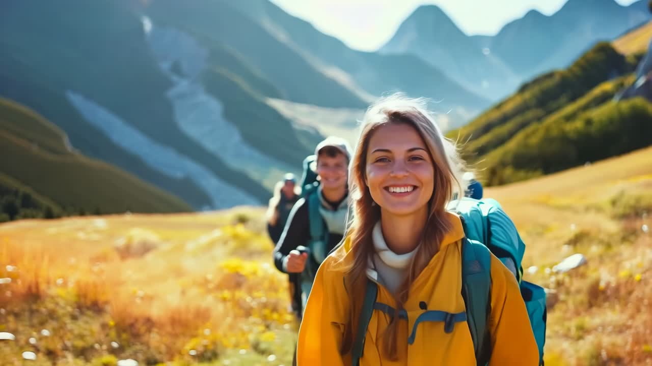 un grupo de personas haciendo senderismo en las montañas
