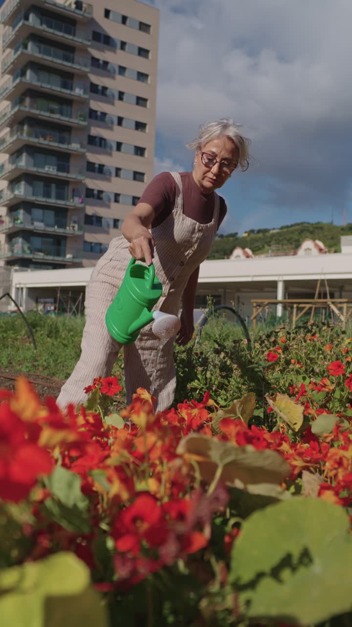 Woman gardening in an urban garden