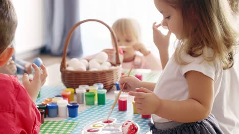 handmade easter eggs painted by group of children