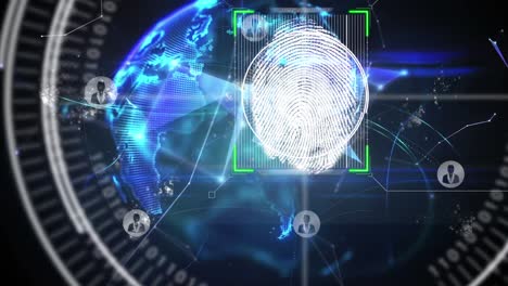 fingerprint scanner against network of connections forming a globe