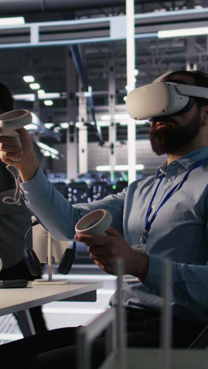 Vertical video Admin using VR headset in data center to update server tech
