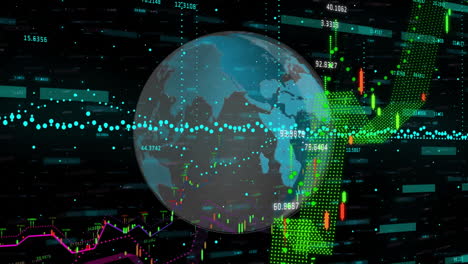 animation of data processing and diagrams over globe