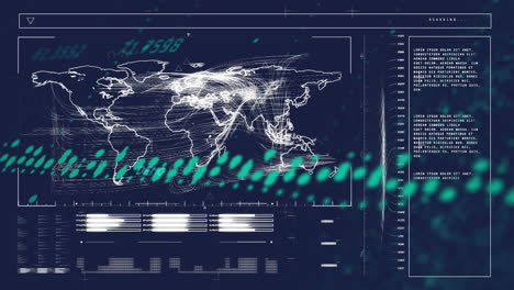 animación del mapa del mundo y procesamiento de datos digitales sobre un fondo oscuro